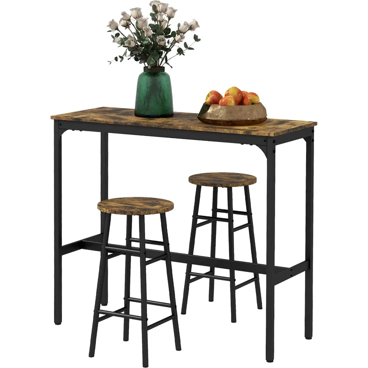 MELAYR, Bartisch mit 2 Stühlen im Industriedesign 2er-Set Barhocker mit Tisch, 105 x 40 x 90 cm, Rustikal-Braun – Bild 2