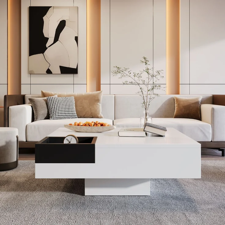 Moderner Couchtisch Schwarz Weiß Hochglanz LED Aufbewahrungsbox Wohnzimmer Tisch Design Möbel – Bild 4