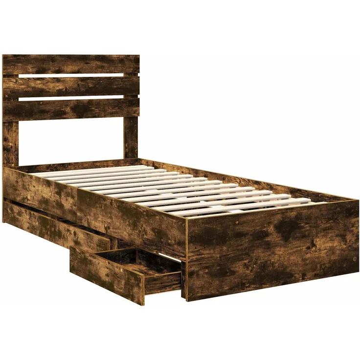 vidaXL Bettrahmen Geräucherte Eiche 90x200 cm Ingenieurs Holz 3411537 – Bild 4