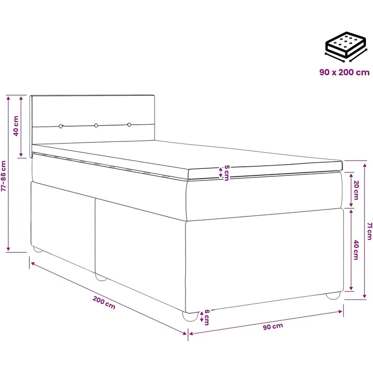 vidaXL Boxspringbett mit Matratze Dunkelbraun 90 x 200 cm Stoff 3451380 – Bild 11