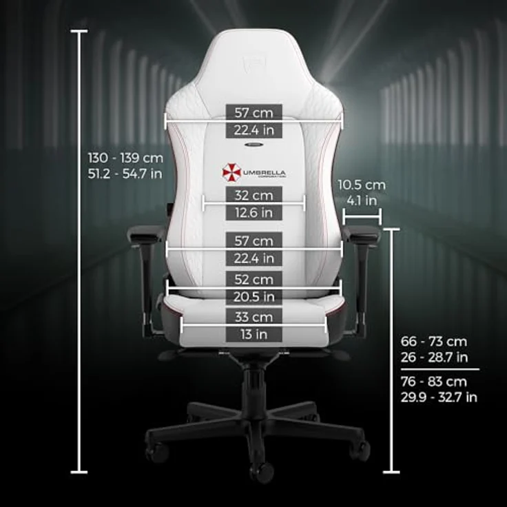 noblechairs HERO Gaming Stuhl - Resident Evil Umbrella Edition, PU-Kunstlederbezug in Schwarz und Weiß, ergonomisch verstellbar, bis 150 kg belastbar – Bild 6