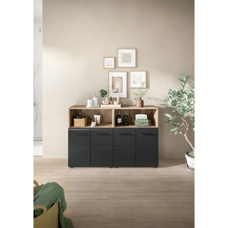 Badkombination (B/H/T: 120x80x30 cm) in schwarz matt und Nox Oak Nachbildung – Bild 6