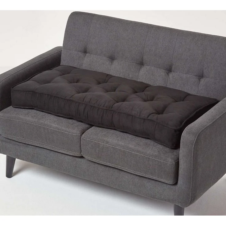 Homescapes Sitzkissen Sofa-Auflage 100x48 cm mit Veloursbezug – dickes Sitzkissen schwarz – Bild 1