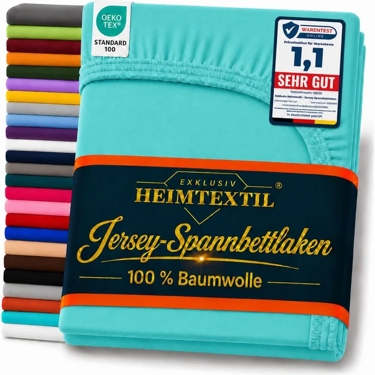 EXKLUSIV HEIMTEXTIL Marke Jersey Spannbettlaken 180-200x200 cm Türkis – Bild 1