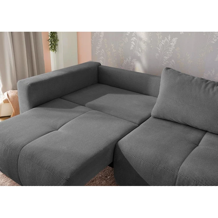 Schlafcouch Verwandlung Big-Sofa zum Ecksofa Schlaffunktion Bettkasten Cord Grau – Bild 7