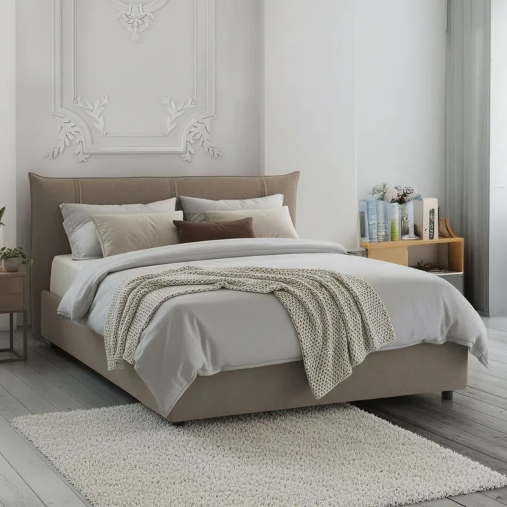 Talamo Italia - Ilenia Doppelbett, Bettkasten mit Stoffbezug, 100 % Made in Italy, Öffnung vorne, inklusive Matratze 160 x 200 cm, Taupe