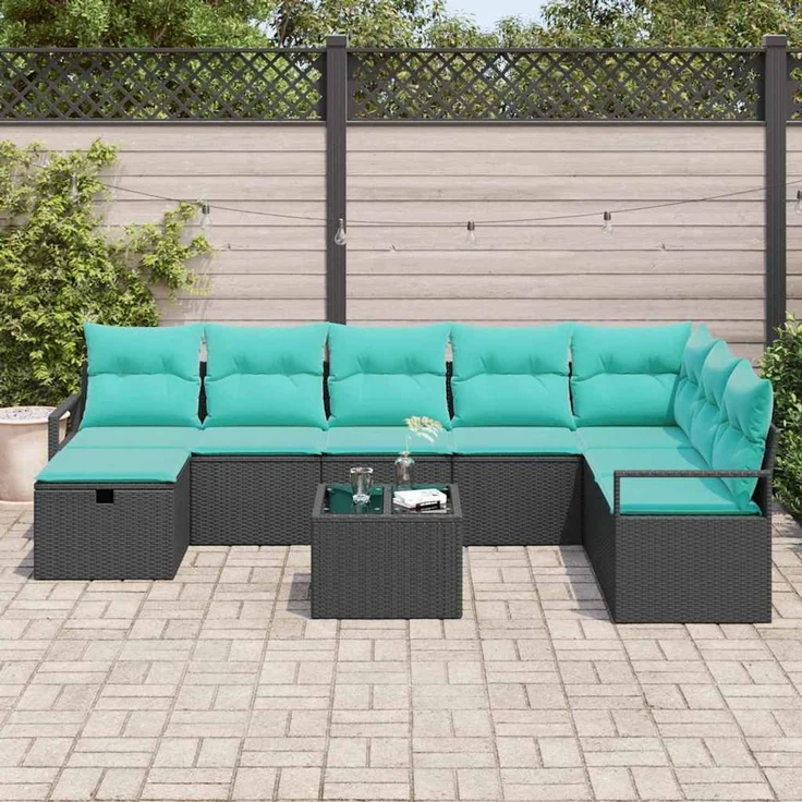 vidaXL Sofa Set 9 stk. Schwarz Poly-Rattan 3359245 – Bild 3