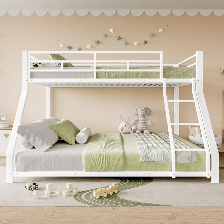 Etagenbett, 90*200 cm 140*200 cm, Geländer, Stufe, en747 zertifiziert, ohne Matratze, Metall, Weiß – Bild 4