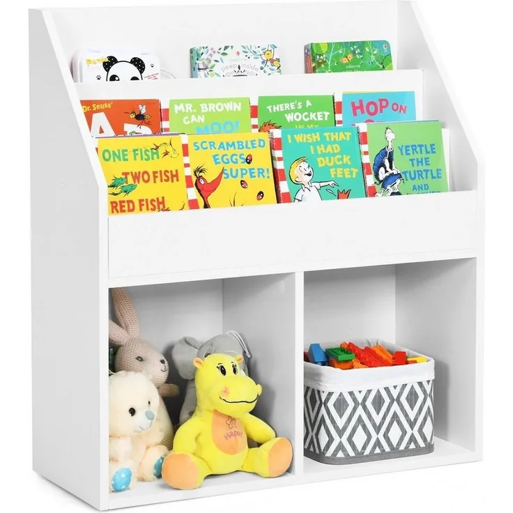 COSTWAY Bücherregal, Kinder, mit Fächern & 2 Ablagen, Holz, 70x30x80cm, weiß