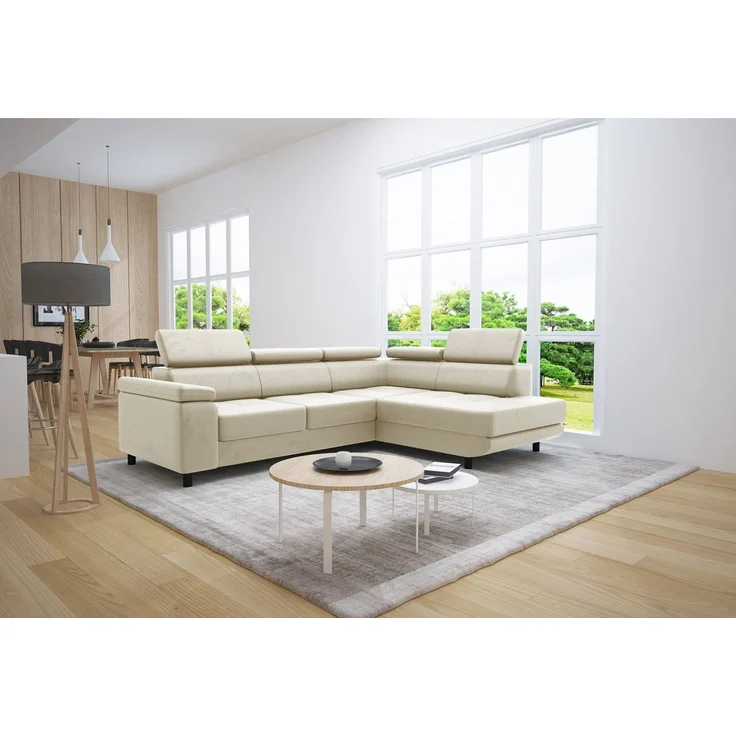 thematys Ecksofa LUNA L 250 x 183 cm, mit Schlaffunktion, mit Bettkasten, mit verstellbaren Kopfstützen, Beige (Monotlith 02), Ausrichtung Rechts – Bild 1