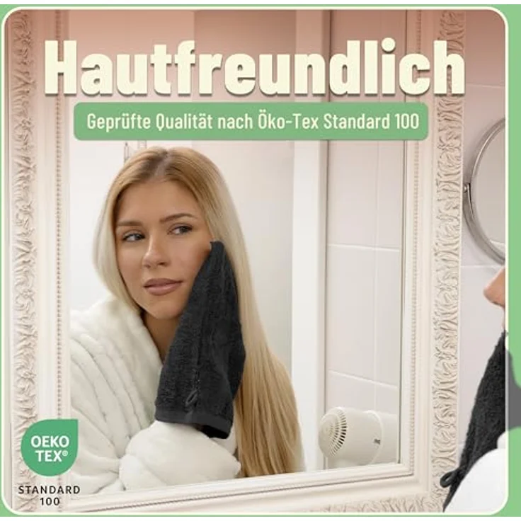 Green Mark Handtuch-Set mit 10 Teilen – 100% Baumwolle – 4 Handtücher 50×100 cm, 2 große Duschtücher 70×140 cm, 2 Gästetücher 30×50 cm und 2 Waschhandschuhe – Schwarz – Bild 6