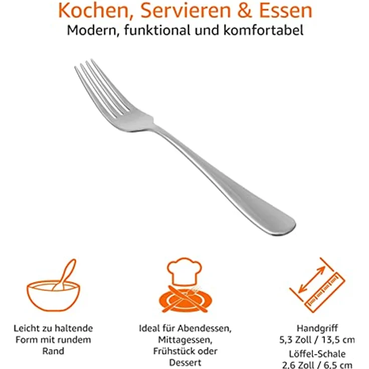 AmazonBasics Tafelgabeln, Abgerundete Kanten, Edelstahl, 12er-Pack – Bild 3