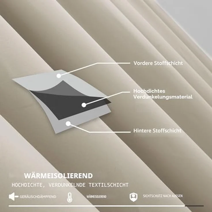 Deconovo Vorhang Blickdicht mit Kräuselband Hitzeschutz Gardinen Hellbeige | 2er Set, H 229 x B 229 cm, Schlafzimmer Gardinen, für Schlafzimmer, Blackout Curtains, Sichtschutz, UV-schutz, Übergardinen – Bild 5