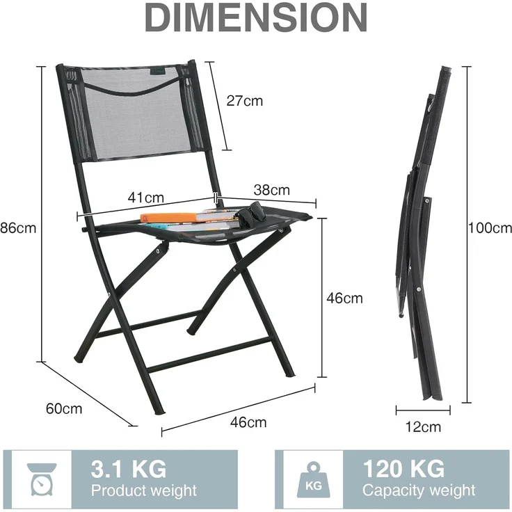 Homecall Klappbarer Gartenstuhl - (Schwarz) – Bild 3