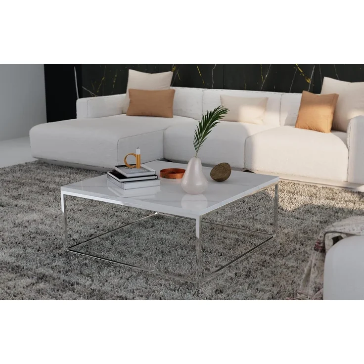 Julian Bowen Scala Couchtisch, weißer Marmoreffekt, Chrom, Höhe: 40, Breite: 90, Tiefe: 90cm – Bild 7