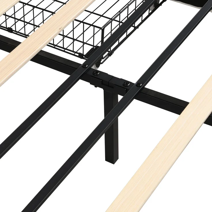 Abrihome Kinder-Polsterbett 140x200 cm, Beige, Bären-Kopfteil, 4 Schubladen, App-LED, 220 kg – Bild 4