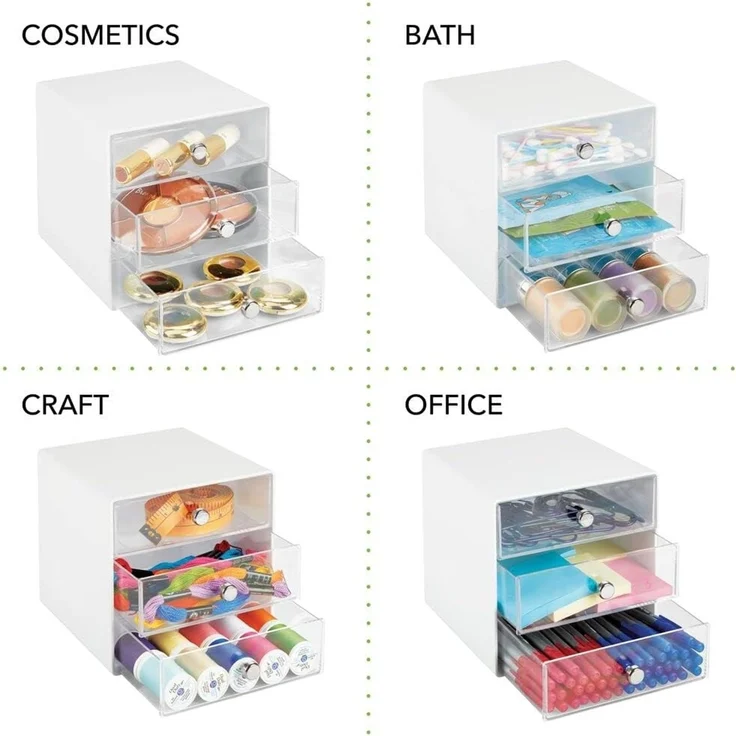 Organizer Schubladenbox Aufbewahrungsbox 3 Schubladen mDesign transparent/weiß – Bild 3