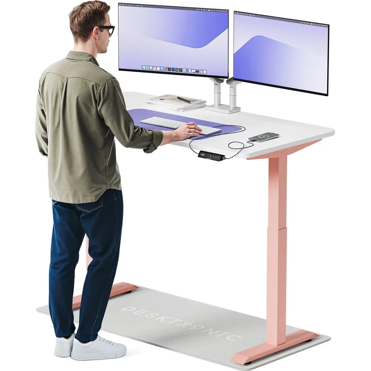 Desktronic HomeOne Elektrisch höhenverstellbarer Schreibtisch 140x70cm Rosa/Weiß mit Memory-Funktion, Anti-Kollisions Technologie, USB-A und USB-C-Ladeanschlüssen – Bild 1