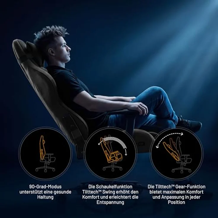 Diablo Gaming Stuhl ergonomisch groß bis 160 kg Stoff atmungsaktiv für große Menschen Drehstuhl mit Lendenstütze Memory Foam Kopfkissen 3D Armlehnen verstellbar bis 140 Grad Burned Black – Bild 11