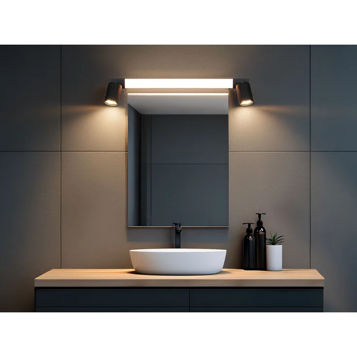 LED Bad Spiegelleuchte ENRICO mit 2 Strahlern & Schalter, Schwarz B: 60cm