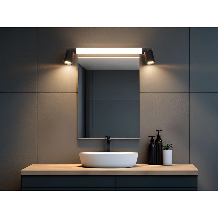 LED Bad Spiegelleuchte ENRICO mit 2 Strahlern & Schalter, Schwarz B: 60cm