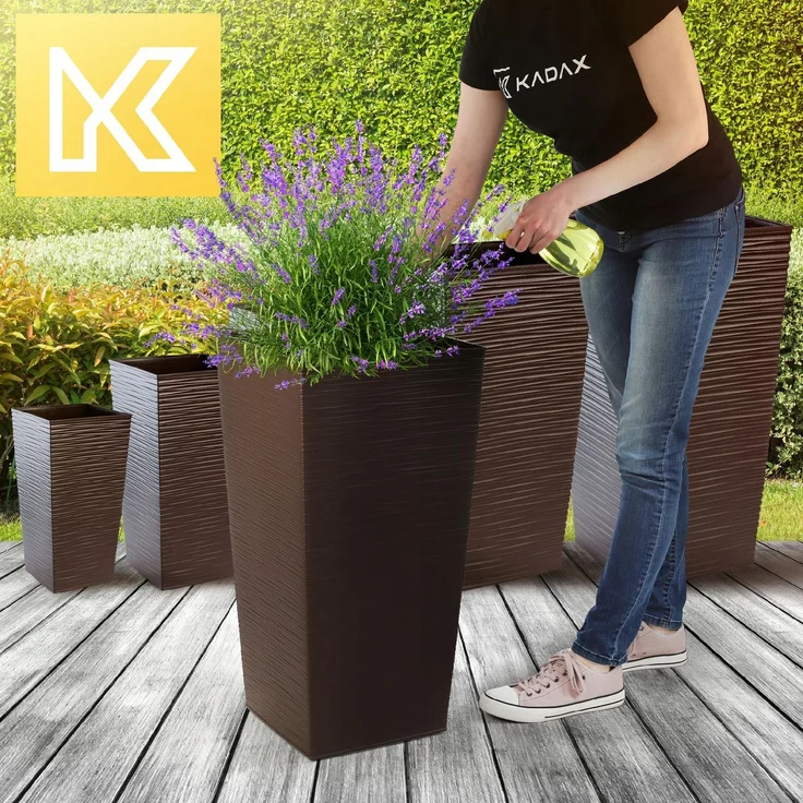 KADAX Blumentopf Blumentopf mit Einsatzabdeckung Blumenständer Hoch Garten Mokka 34x68cm – Bild 2