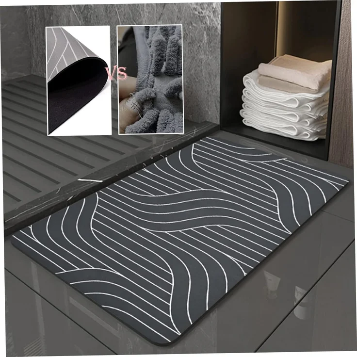 ABC Badematte aus Stein, schnelltrocknende Badematte, rutschfeste Badezimmermatte, Badebodenmatte, Teppich, 40x60cm, grau – Bild 5