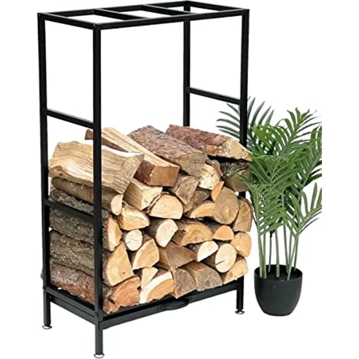 DanDiBo Kaminholzregal Innen Metall Schwarz Kaminholzständer 80 cm mit Schublade 96356 Holzkorb Kaminholzhalter Holzregal