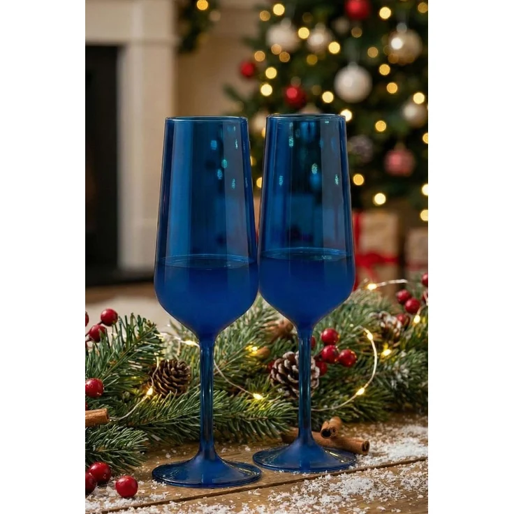 Hermia Concept 'TYRAKLE571' Sektgläser-Set (2-teilig), Blau, 7 x 7 x 22,6 cm, 195 ml – Bild 1