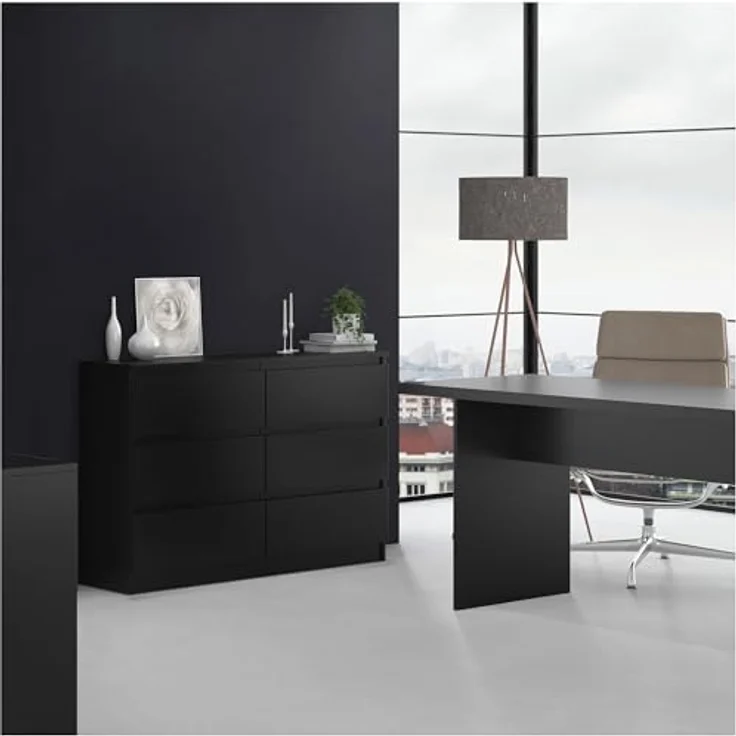 CDF Kommode Malwa M6 120| Farbe: Schwarz | Schrank für Dokumente, Kleinigkeiten | Ideal für Wohnzimmer, Schlafzimmer, Kinderzimmer, Jugendzimmer und Büro | 6 geräumige Schubladen – Bild 3