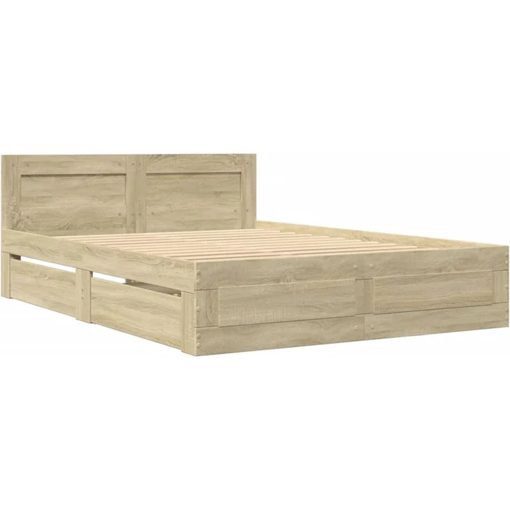 vidaXL Bettgestell mit Kopfteil Sonoma-Eiche 140x200 cm Holzwerkstoff 3295564 – Bild 2