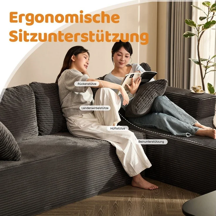 LITBIRD Sofa Modulares L-förmiges Ecksofa mit Schlaffunktion, 272 x 175 x 61 cm, 1 Teile, Rahmenloses Schlafsofa mit symmetrischem Doppelsitz, montagefrei – Bild 4