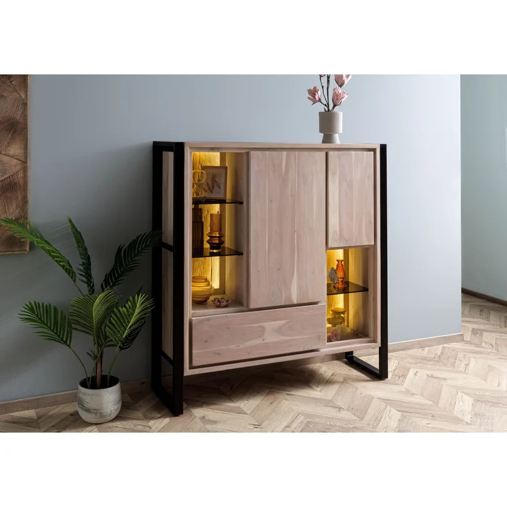 Highboard Akazie / Altholz 130x40x140 natur lackiert DENVER #100 – Bild 3