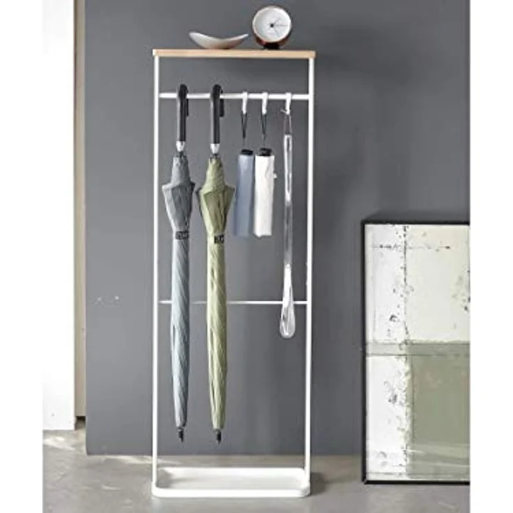 Yamazaki Schirmständer "Tower" mit Ablage 40 x 112 x 15 cm, Hänge-Schirmständer, Beistelltisch, aus Metall mit Holzablage, 112cm – Bild 3