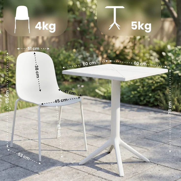 Gartenmöbel-Set IDA mit 4 Stühlen - 166x162x85cm, Kunststoff, Weiß | Balkonset Gartenset Tisch mit Stühlen Bistroset Outdoor – Bild 2