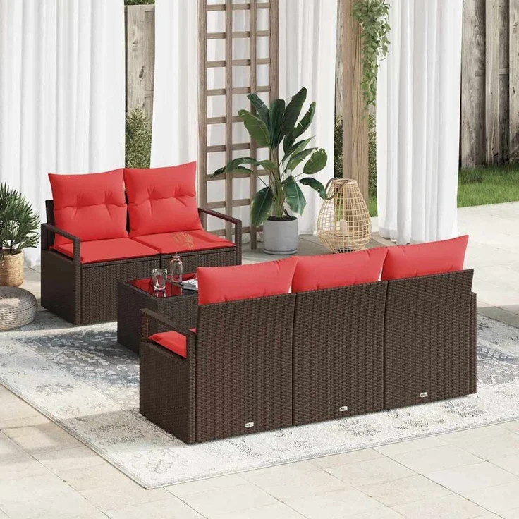 vidaXL Sofa Set 6 stk. 5-Sitzer Braun und Rot 3346264 – Bild 1