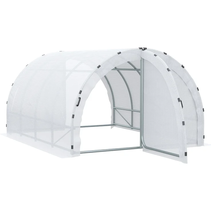 Wohnora-Tunnelgewächshaus, 12 m² Grundfläche, 4 m L x 3 m B x 2 m H, verstärkter Rohrrahmen (25 mm), Doppeltür mit Griffen, weiß,H 2000cm x T 1490cm x B 3000cm – Bild 3