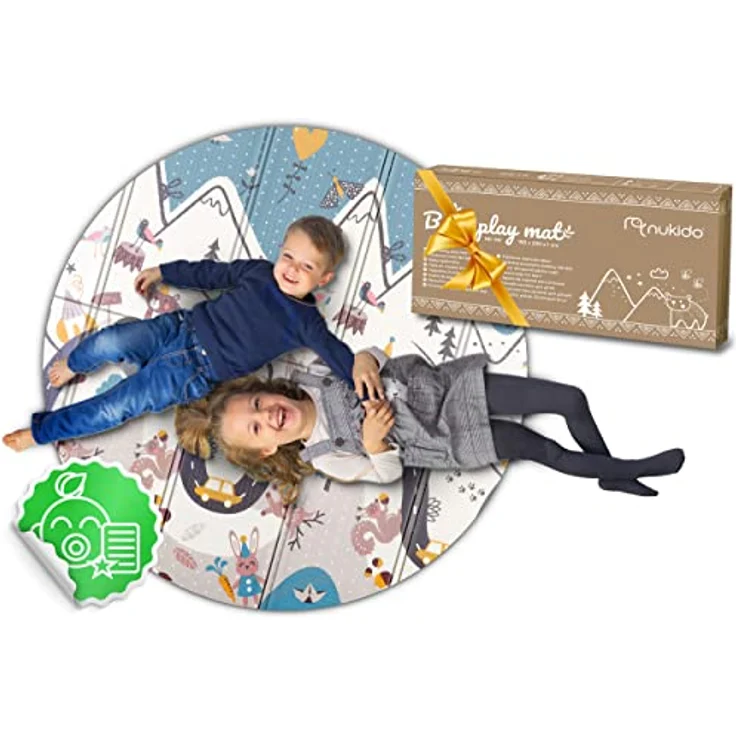 NUKIDO Baby-Schaumstoffmatte Doppelseitig Niedlich Buntes Design zum Spielen Krabbeln Ideal als Geschenk Rollbar Dicke 1 cm Größe 200x180 cm NK-340 – Bild 3