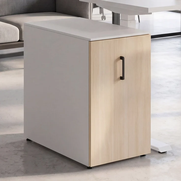 Aktenschrank HWC-Q27, Büroschrank Stahlschrank, Stützrad Staufächer, Metall 74x43x80cm ~ weiß, Holzfront – Bild 1