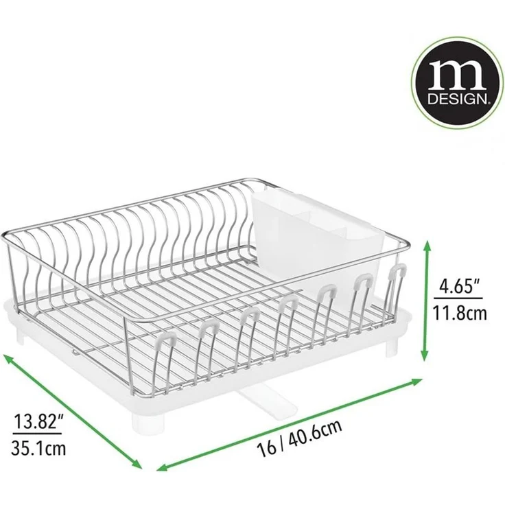 mDesign Abtropfgestell Geschirrabtropfer Besteckkorb Metall Kunststoff Silber – Bild 2