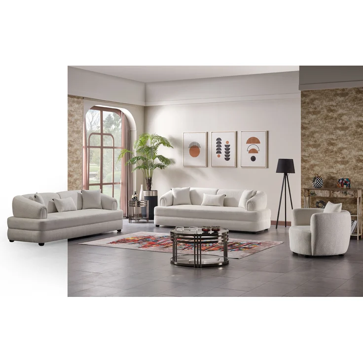Sitzgruppe/Sofa Set - Wohnzimmergarnitur "Luma" 3+3+1-Beige – Bild 1