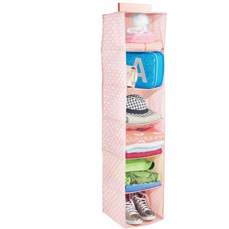 Hängender Stoffschrank mDesign Hängeaufbewahrung 6 Fächer rosa/weiß gepunktet – Bild 7