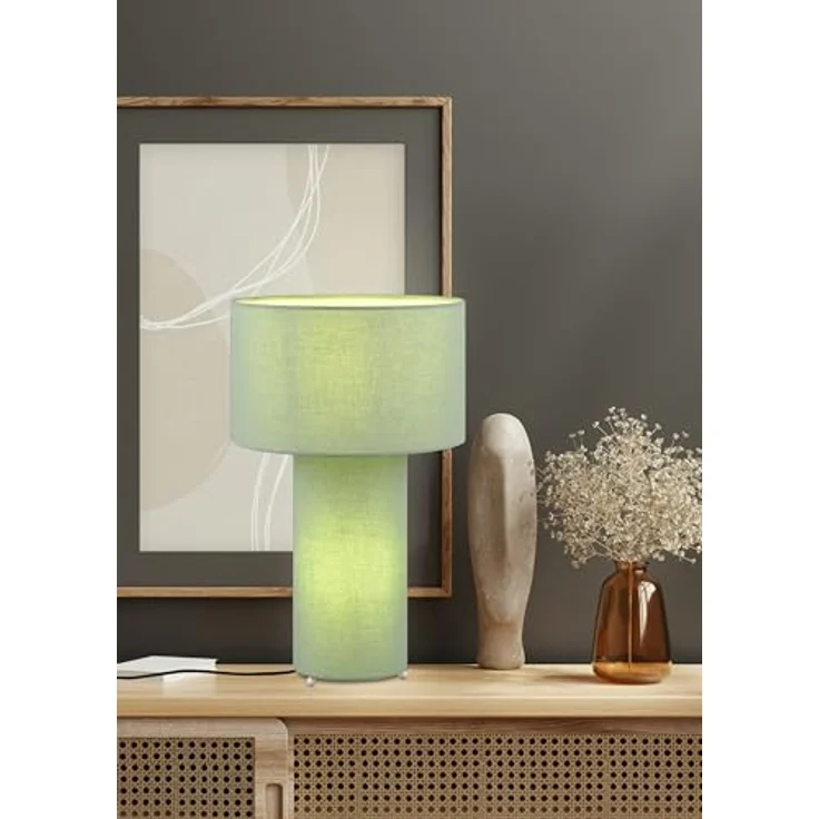 TRIO Bale Tischleuchte E27, 2-fach, 24 cm, Stofflampenschirm, Pistaziengrün, mit Schnurschalter – Bild 4