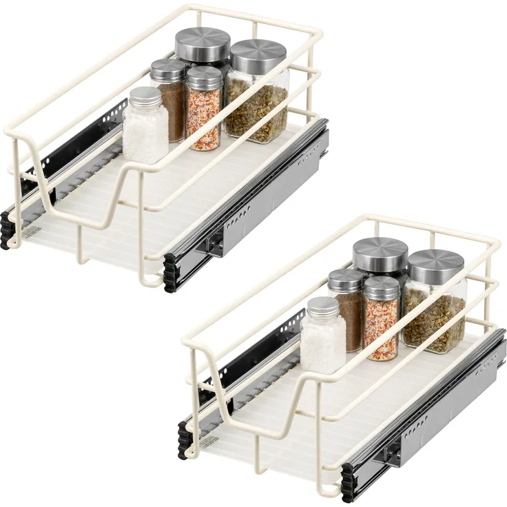 Teleskopschubladen 2er Set - für 30 cm Schrank mit Einlegeboden, aus Metall, (Cremeweiß)