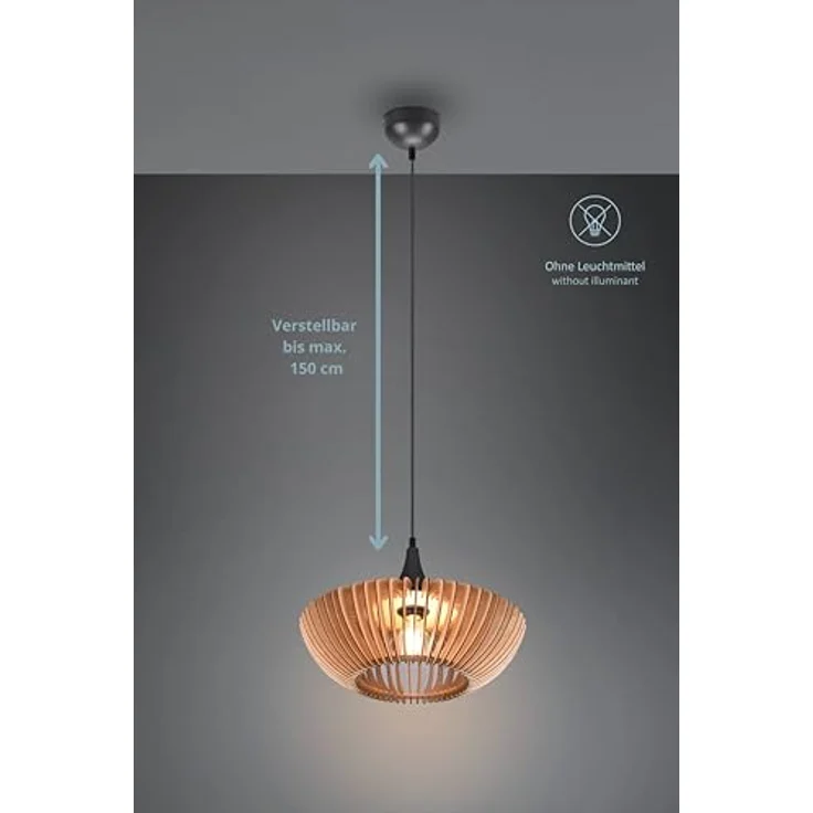 lightling Pendelleuchte Calvino, Holzlamellen, naturbelassen, Metall Anthrazit, 1xE27, D.40xH.150cm – Bild 3