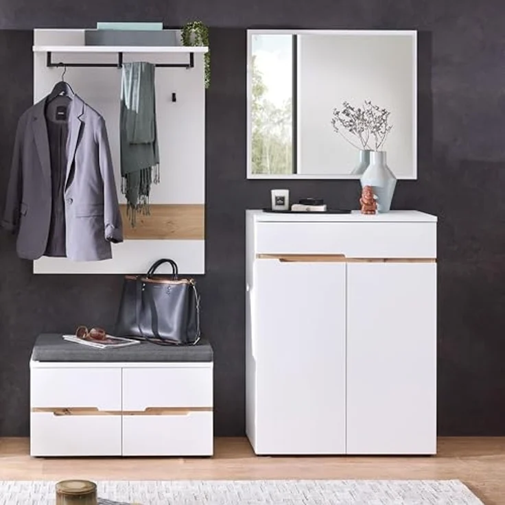 Memphis Schuhschrank in Weiß, Artisan Eiche Optik - Schuhregal mit viel Stauraum für Ihre Schuhe - 80 x 107 x 38 cm (B/H/T) – Bild 2