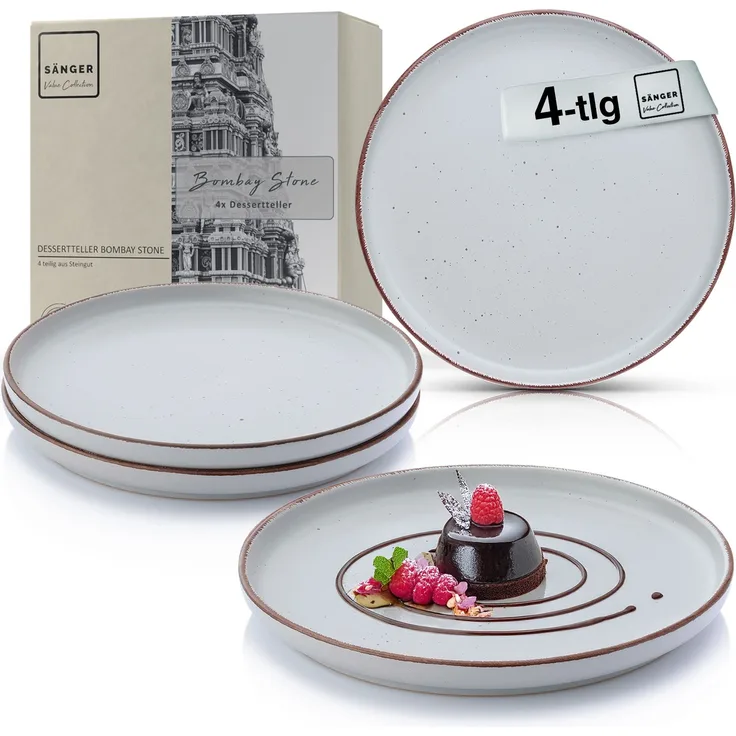 SÄNGER Steingut Dessertteller Bombay Stone 4 teilig