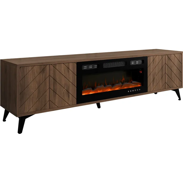 TV-Lowboard Xylix Bis 2D EF mit Elektrische Kamin (Farbe: Nuss Okapi)