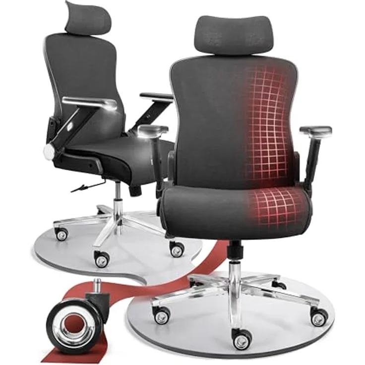 CLOUVOU PowerSeat Bürostuhl Ergonomisch [TESTSIEGER], 200 kg Belastbarkeit, individuell einstellbar mit 4D Armlehnen und Lendenwirbelstütze, atmungsaktiver Mesh-Bezug für Home Office und Gaming