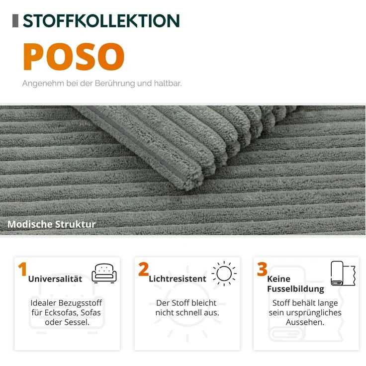 Sofa Torezio Cord II mit Einstellbare Kopfstützen (Poso 110) – Bild 5